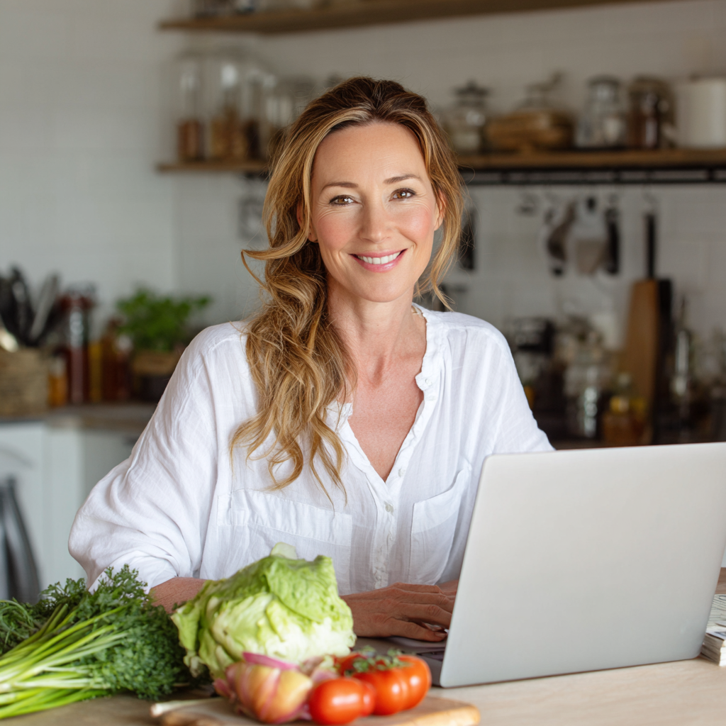 Happy middle-aged European man preparing a protein-rich plant-based meal, showing confidence and vitality
